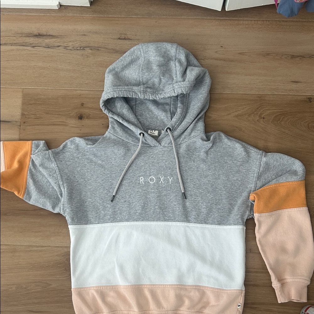 Roxy Tri-Tone Hoodie XS Gray, Peach, and White